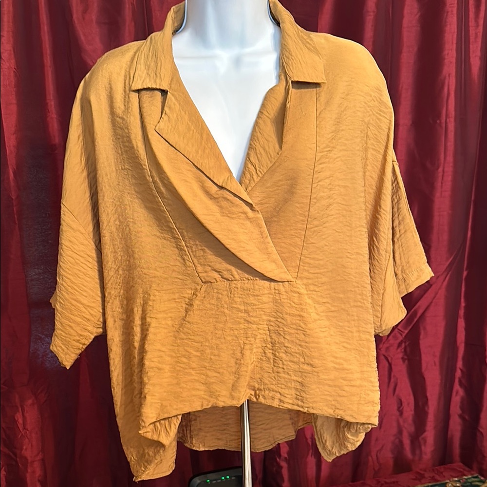 Anthropologie Yellow Dolman Sleeve Blouse with Notched Collar